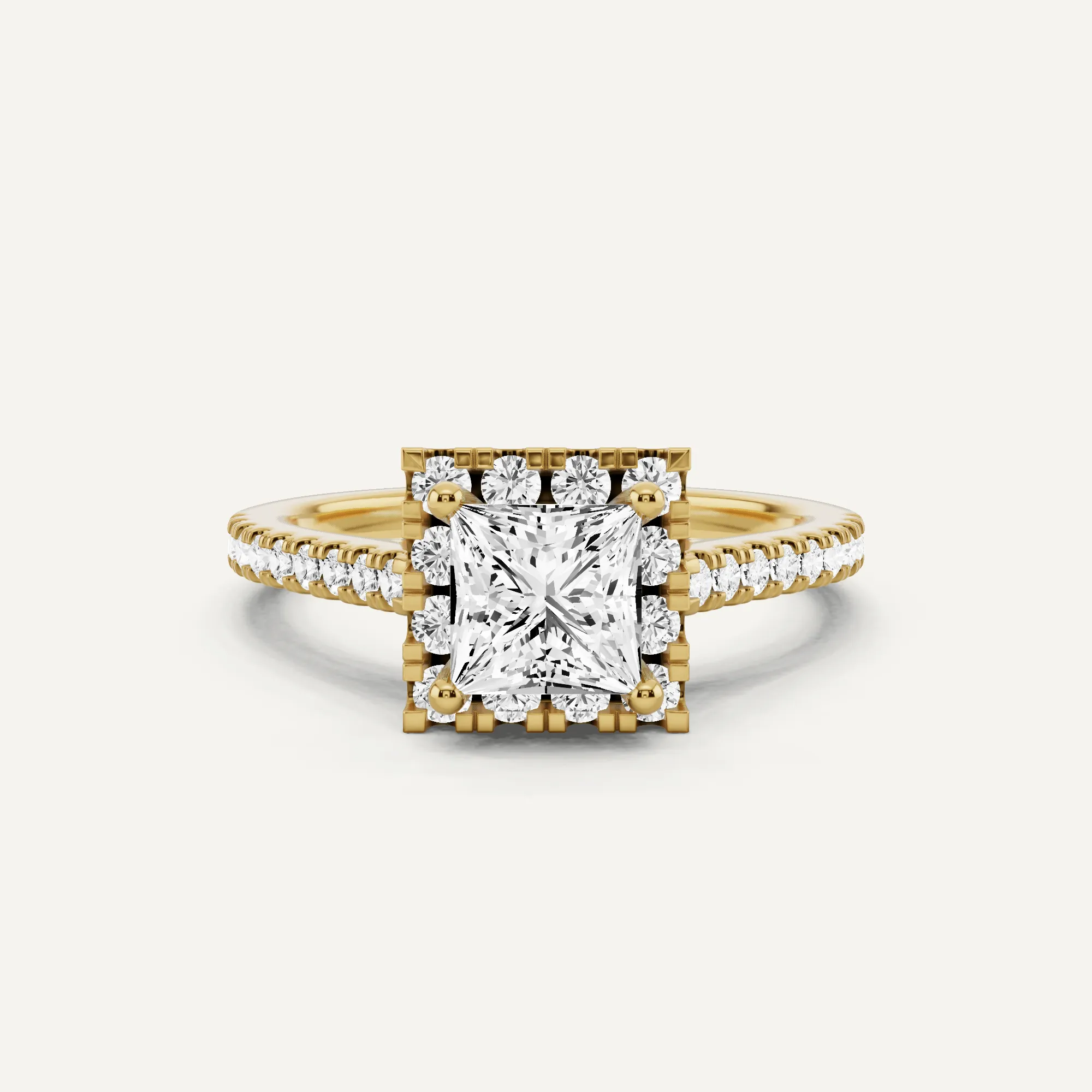 1 1/10 ctw Princess Diamond French Pave Halo Engagement Ring