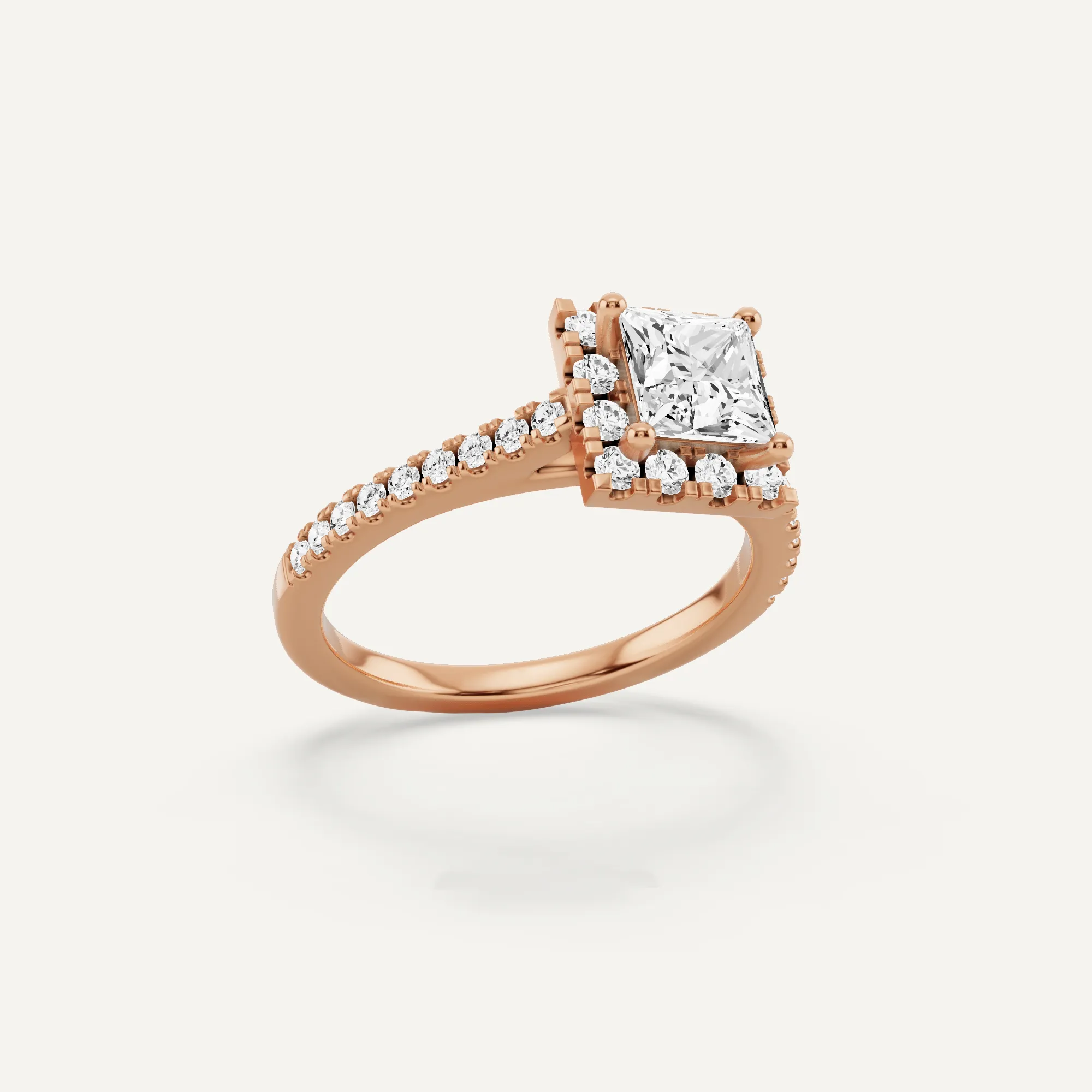 1 1/10 ctw Princess Diamond French Pave Halo Engagement Ring