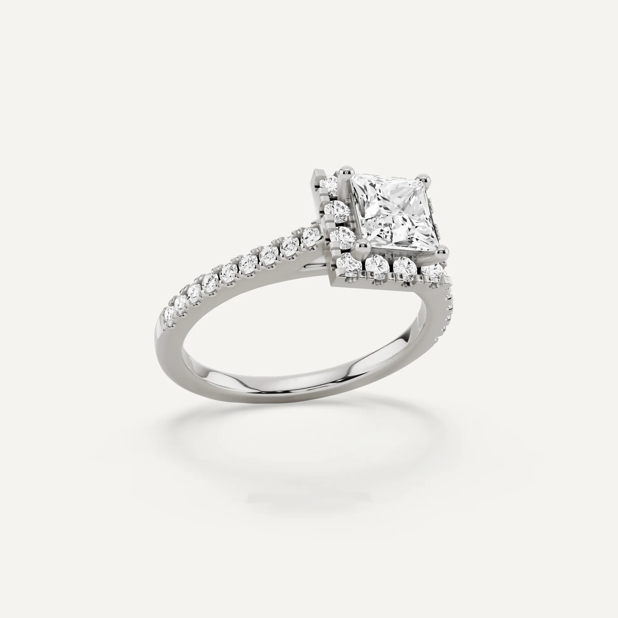 1 1/10 ctw Princess Diamond French Pave Halo Engagement Ring