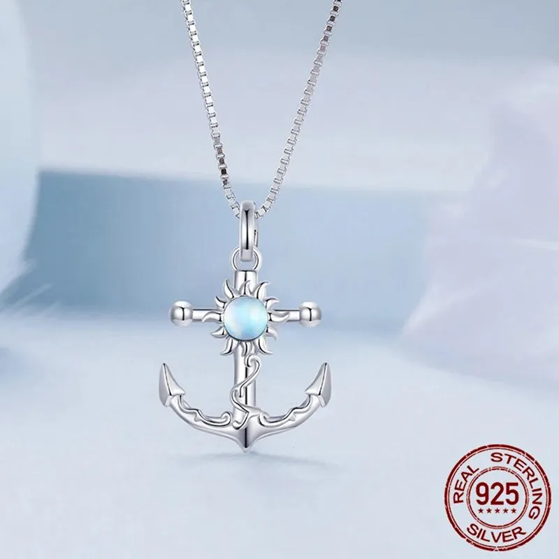 925 Sterling Silver Anchor Pendant Necklace Shiny Sun Neck Chain for Women Birthday Gift Original Design Fine Jewelry