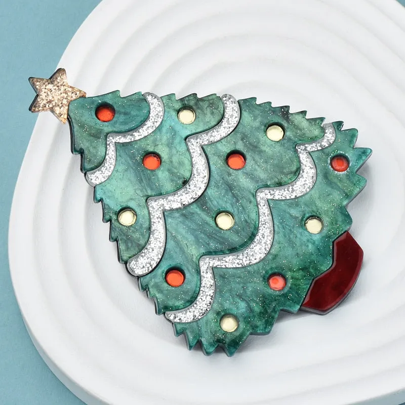 Acrylic Christmas Tree Brooches For Women