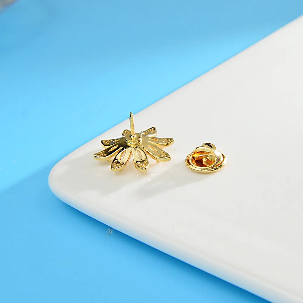 Cubic Zirconia Flower Collor Pin Brooches For Women And Men