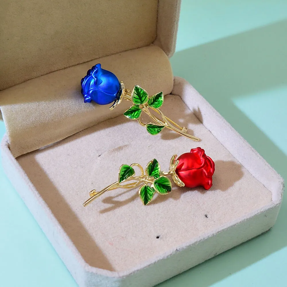 Enamel Rose Flower Brooches For Women
