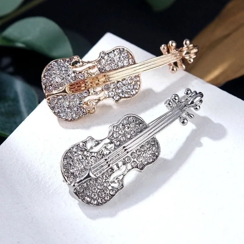 Fashion Pin Guitar Alloy Plating Rhinestones Unisex Brooches